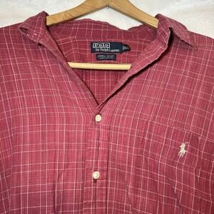 Polo By Ralph Lauren Lowell Sport‎ Red Check Button Up Shirt Mens XL Long Sleeve